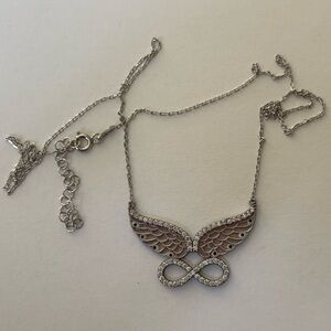 925 Silver angel wings necklace evileye clear zirconia cz stones handmade enamel